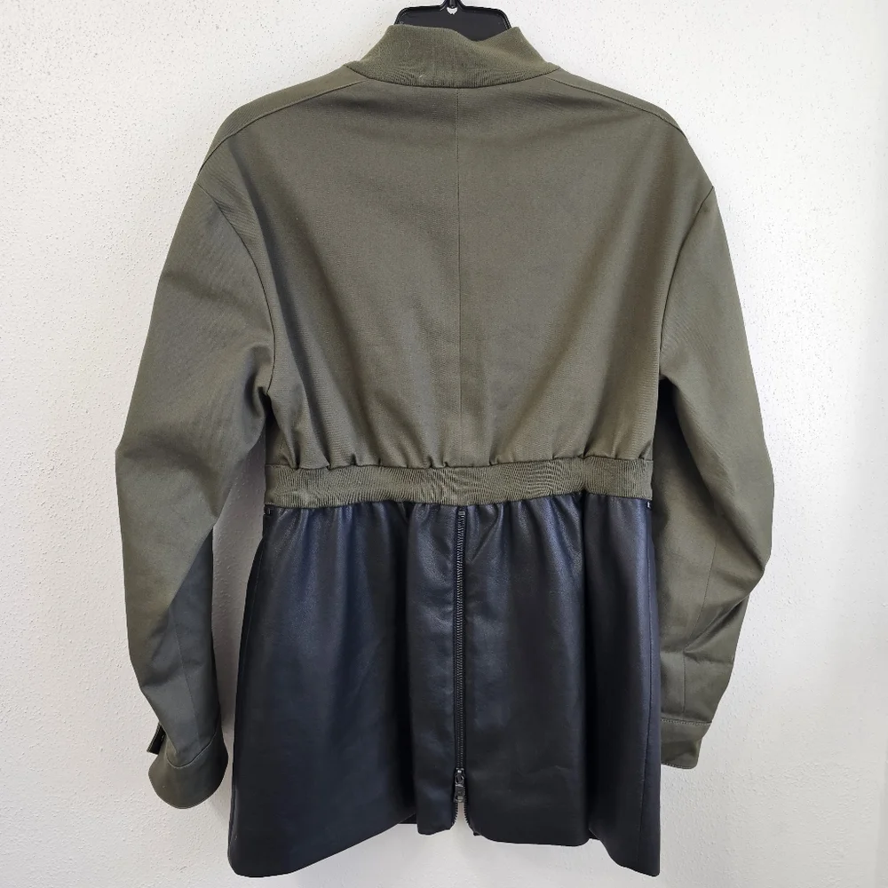 BCBGMAXAZRIA Military Jacket Faux-Leather-Peplum Olive Drab  Size XS